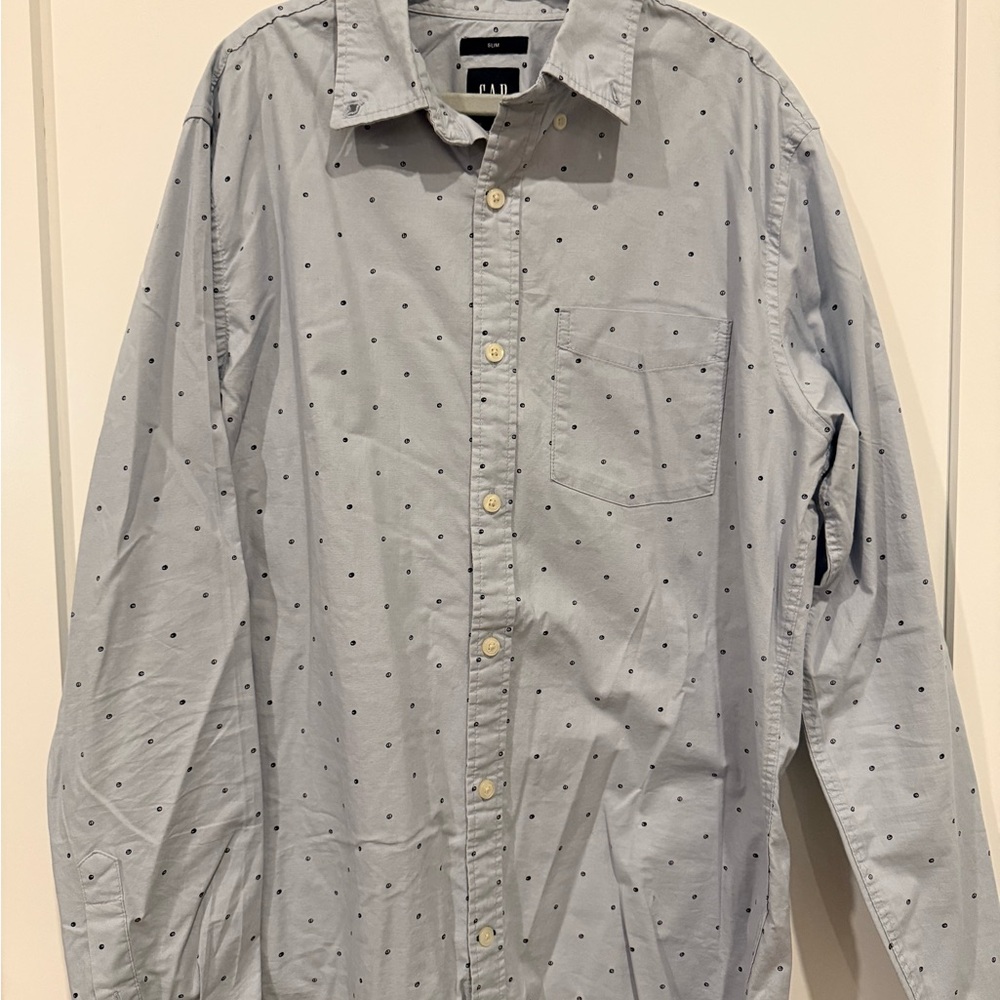 GAP Light Blue Button-Down with Navy Dot Print
